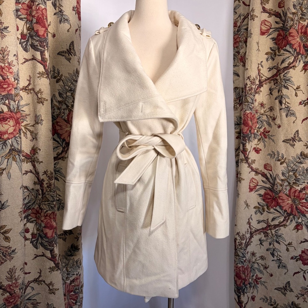 Guess Y2k Cream Wool Blend Wrap Coat Gold detail Hardware Snake Print Lining